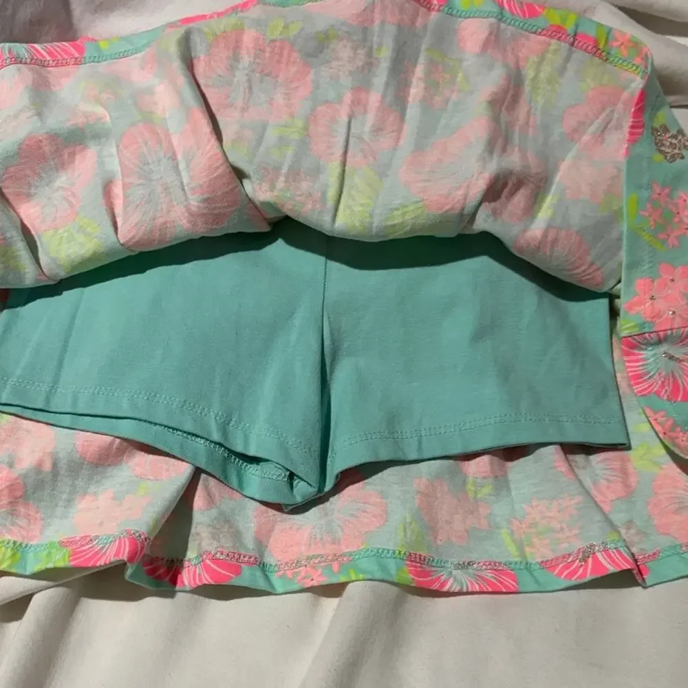 Tommy Bahama 7/8 Hibiscus Floral Skirt metalic accent Pink Green Design nwt